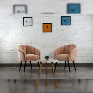 Blush Petal Ribbed Velvet Chairs with Espresso Legs - Image 1