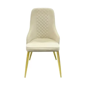 Cream White Leatherette Dining Chair with Diamond Quilted Back & Gold Legs - Image 2