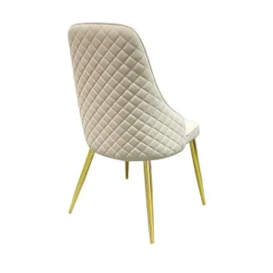 Cream White Leatherette Dining Chair with Diamond Quilted Back & Gold Legs - Image 3