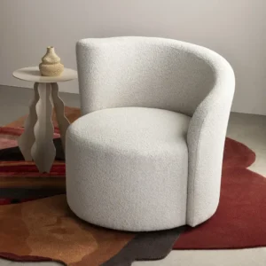 Orbital Cream Boucle Swivel Barrel Chair with Low Profile - Image 1