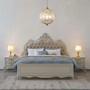 Royal Luxury White & Gold Tufted Deco Bed – French Provincial Style - Image 1