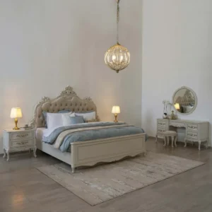 Royal Luxury White & Gold Tufted Deco Bed – French Provincial Style - Image 2