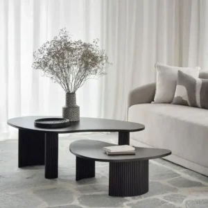 Zenith Dual Tier Amoeba Black Wood Coffee Table Set - Image 1