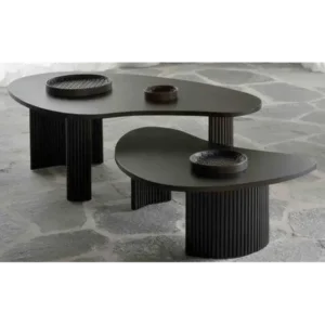 Zenith Dual Tier Amoeba Black Wood Coffee Table Set - Image 2