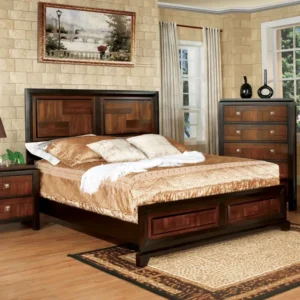 Classic Dark Brown Polish Bed with Intricate Wood Paneling – Traditiol Design - Image 1