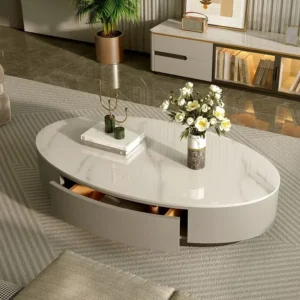 Grand Orbit Oval White Marble Storage Coffee Table - Image 1