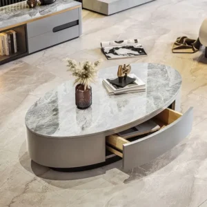 Grand Orbit Oval White Marble Storage Coffee Table - Image 2