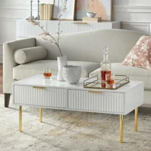 Royal Fluted White and Gold Turkish Coffee Table - Image 1