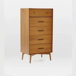 Mid-Century State-of-the-art 5-Drawer Tallboy Chest in Light Brown Wood - Image 1