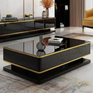 Luxury Turkish Deco Black and Gold Tiered Center Table - Image 1