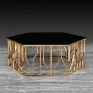 Hexagol Deco Black Glass Gold Lattice Center Table - Image 1