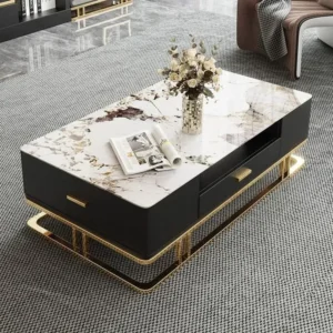Turkish Deco White Marble Effect Black and Gold Table - Image 1