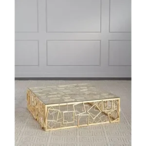 Luxury Deco Gold Square Filigree Glass Center Table - Image 1