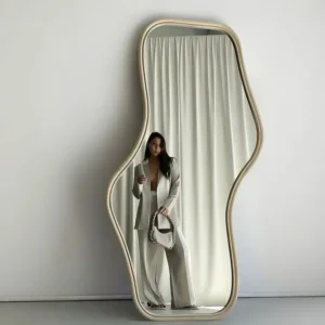 Luxury Gold Deco Wavy Full-Length Floor Mirror – Organic Silhouette - Image 1