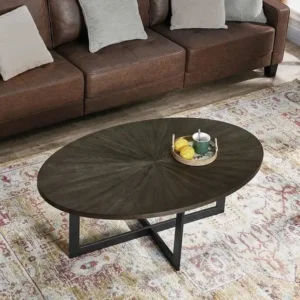 Sunburst Veneer Oval Walnut Center Table - Image 1