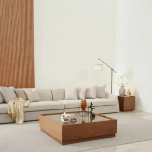 Glass Inset Oakley Understated Walnut Finish Square Center Table - Image 1