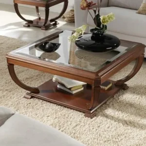 Vintage Inset Glass Cherry Wood Table - Image 1