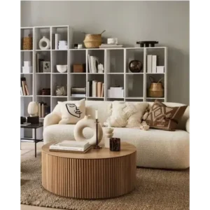 Fluted Oak Tambour Round Coffee Table - Image 1