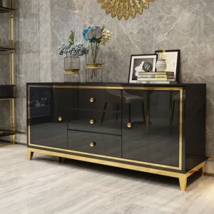 Turkish Deco Glossy Black and Gold Chest of Drawers - Image 1