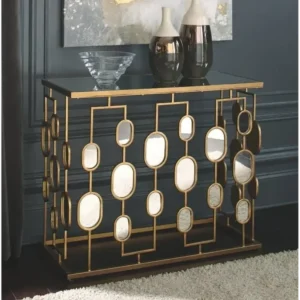Modern Deco Gold Geometric Mirror Inlay Console Table - Image 1