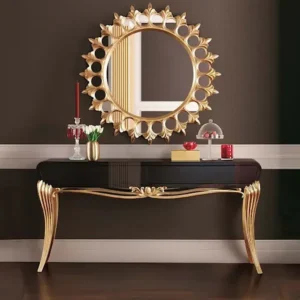 Deco Luxury Black Lacquer Console with Curved Gold Legs - Image 1