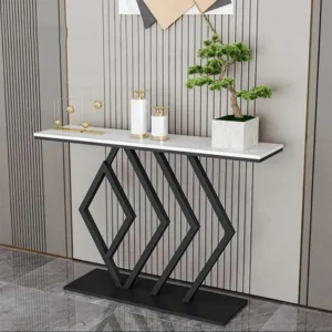 Modern Deco Diamond Frame White Marble Console - Image 1