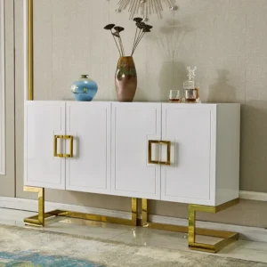 Turkish Deco White Sideboard with Gold Square Handles - Image 1