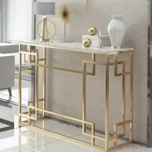 Turkish Deco Gold Greek Key Marble Console Table - Image 1