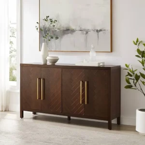 Wood Herringbone Dark Brown Storage Sideboard - Image 1