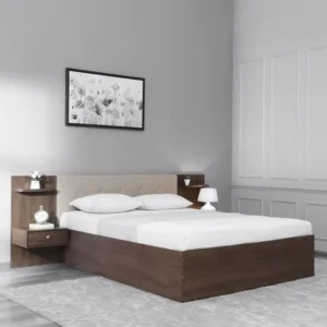 Modern Lamited Platform Bed with Integrated Shelving & Floating Nightstands - Image 1