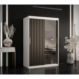 Monochrome Slatted Sliding Door Wardrobe - Image 1