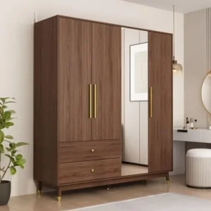 Mid-Century Walnut Wardrobe with Mirror Center - Image 1