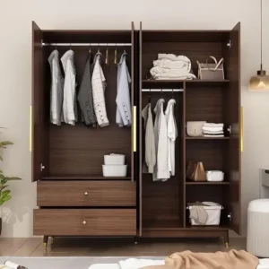 Mid-Century Walnut Wardrobe with Mirror Center - Image 2
