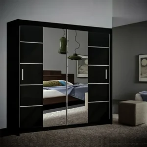 Obsidian Black Wardrobe with Silver Accents - Image 1