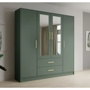 Forest Mist Four Door Wardrobe with Dual Drawers - Image 1