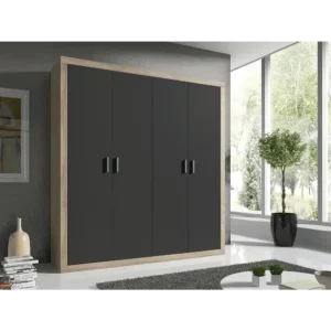 Nordic Charcoal Quad Door Wardrobe with Oak Trim - Image 1