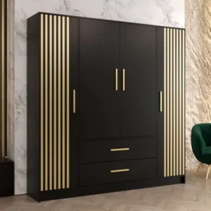 Obsidian Gold Turkish Fluted Four Door Wardrobe - Image 1