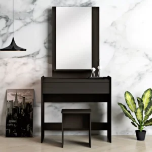 Chic Minimalist Dark Brown Lamited Dressing Table with Large Rectangular Mirror - Image 1