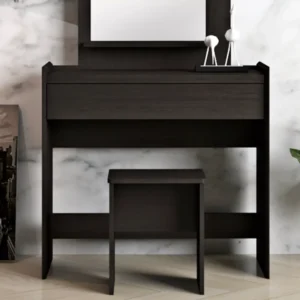 Chic Minimalist Dark Brown Lamited Dressing Table with Large Rectangular Mirror - Image 2