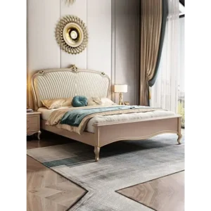 Parisian Shell Pink Velvet Bed with Scalloped Headboard - Image 1