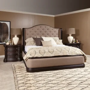 Elite Luxury Upholstered Polish Bed in Dark Brown & Grey Jute - Image 1