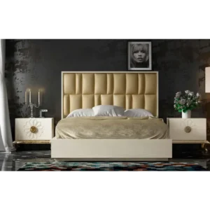Sovereign Gold Grid White Leatherette Statement Bed - Image 1