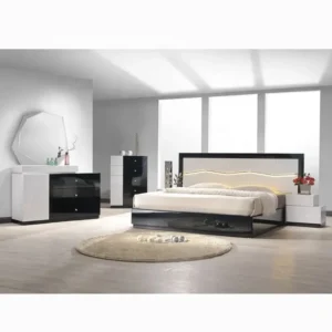 Geometric Prism Black and White High Gloss Bed - Image 1