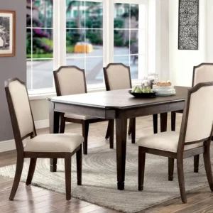 Heritage Dark Brown Wood Extendable Dining Set with Beige Upholstery - Image 1