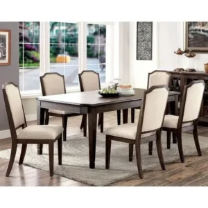 Heritage Dark Brown Wood Extendable Dining Set with Beige Upholstery - Image 2