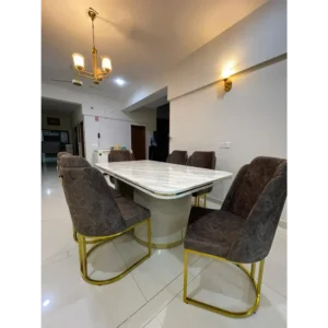 Royal Turkish Marble Top Dining Table with Gold C-Frame Chairs - Image 1