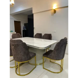 Royal Turkish Marble Top Dining Table with Gold C-Frame Chairs - Image 3