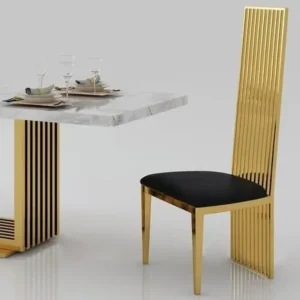 Morch Gold Slatted High-Back Dining Set with Black Velvet - Image 2
