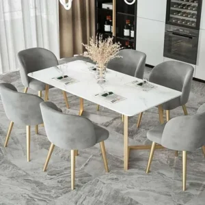 Urban Chic Gold Frame Dining Set with Grey Velvet Tubs - Image 1
