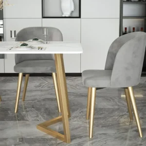 Urban Chic Gold Frame Dining Set with Grey Velvet Tubs - Image 2